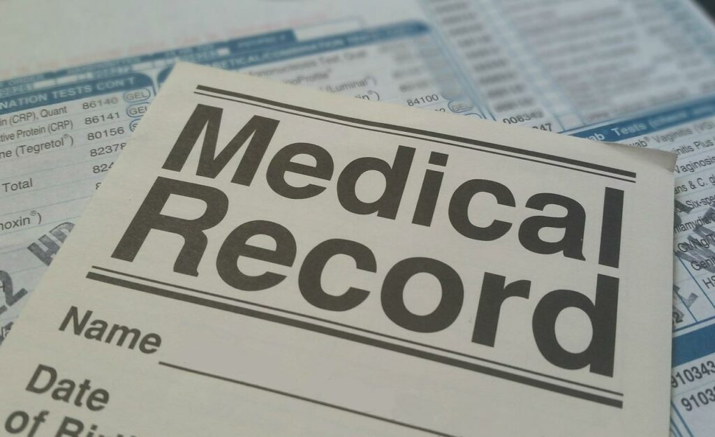 image medical record cover page and test information